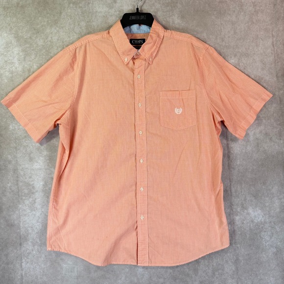 Chaps Other - Chaps Button Down Shirt Mens XL Orange Gingham Short Sleeve Easy Care Logo